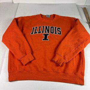 Y2K Illinois Fighting Illini Sweatshirt Adult Extra Large Orange Faded Crewneck